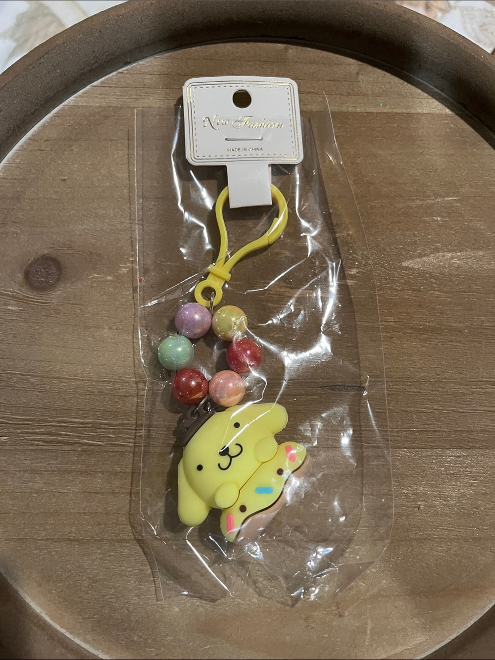 Cute Yellow Character Bead Bag Charm Keychain -